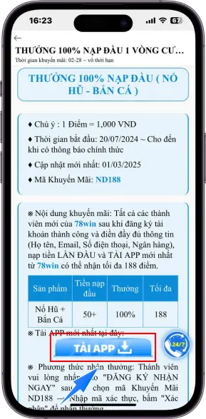 Bước 3 : Tải APP mới nhất tại khuyến mãi